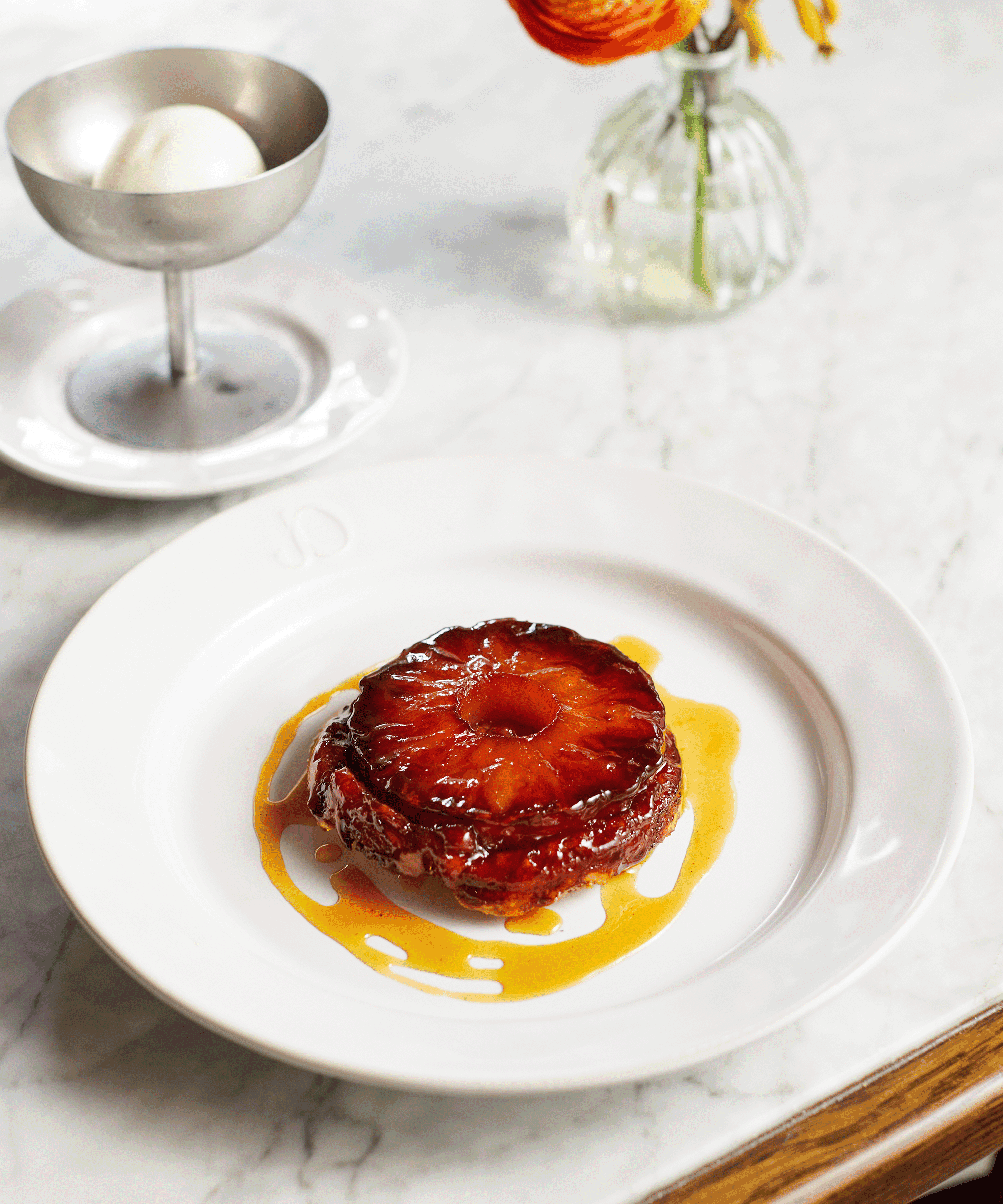 Pineapple tarte tatin - Sticky Spiced Pineapple, Rum, Crisp Puff Pastry, Lemongrass Ice Cream